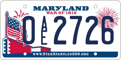 MD license plate 0AE2726