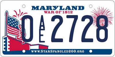 MD license plate 0AE2728
