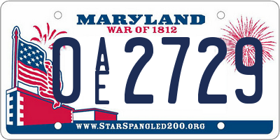 MD license plate 0AE2729