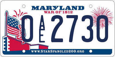 MD license plate 0AE2730