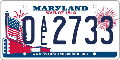 MD license plate 0AE2733