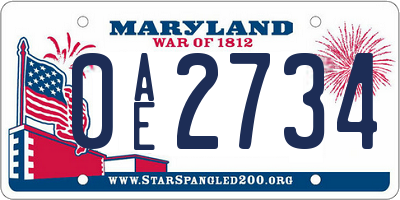 MD license plate 0AE2734