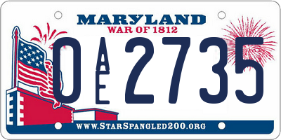 MD license plate 0AE2735