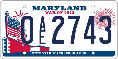 MD license plate 0AE2743