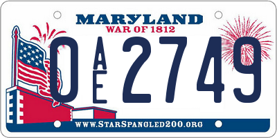 MD license plate 0AE2749