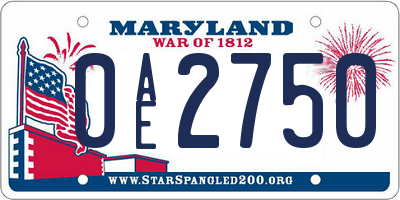 MD license plate 0AE2750