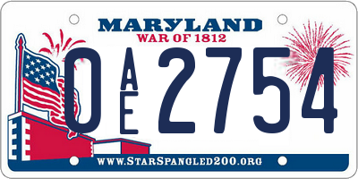 MD license plate 0AE2754