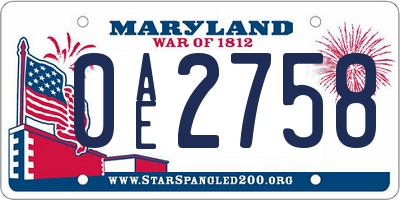 MD license plate 0AE2758