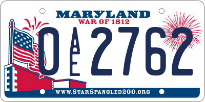 MD license plate 0AE2762