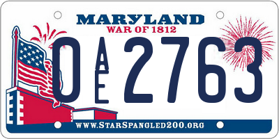 MD license plate 0AE2763