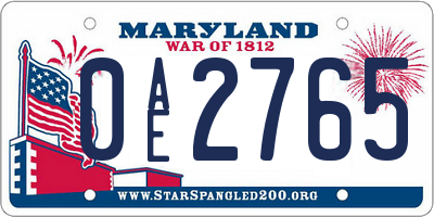 MD license plate 0AE2765
