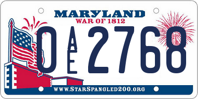 MD license plate 0AE2768