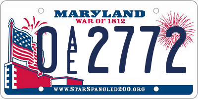 MD license plate 0AE2772