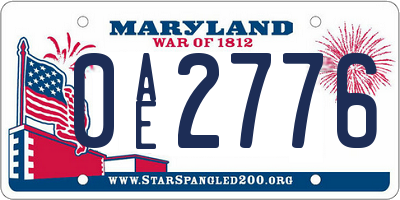 MD license plate 0AE2776