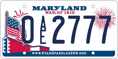 MD license plate 0AE2777