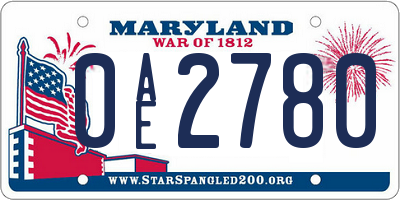 MD license plate 0AE2780