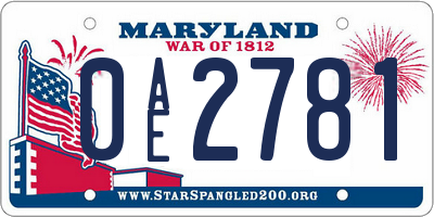 MD license plate 0AE2781