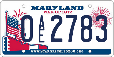 MD license plate 0AE2783