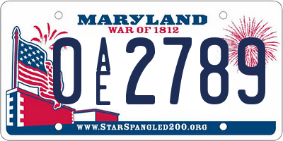MD license plate 0AE2789