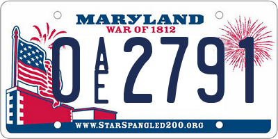 MD license plate 0AE2791