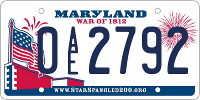 MD license plate 0AE2792