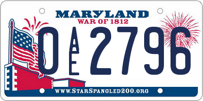 MD license plate 0AE2796
