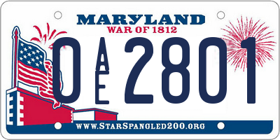 MD license plate 0AE2801