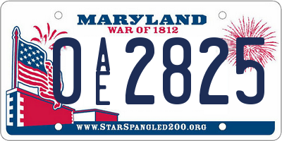 MD license plate 0AE2825