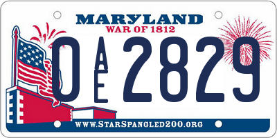 MD license plate 0AE2829