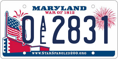 MD license plate 0AE2831