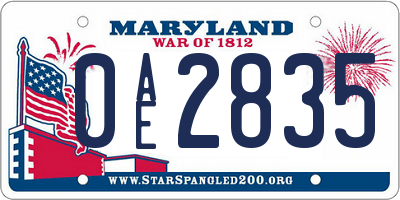 MD license plate 0AE2835