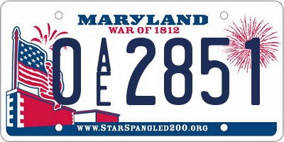 MD license plate 0AE2851