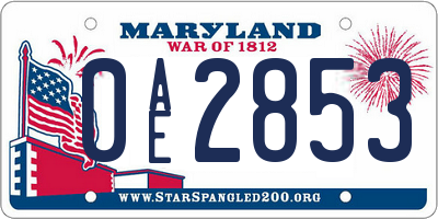 MD license plate 0AE2853