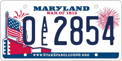 MD license plate 0AE2854
