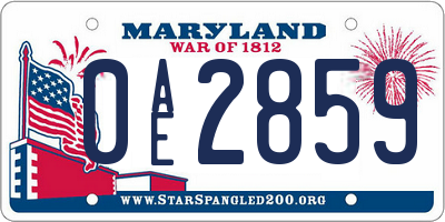 MD license plate 0AE2859
