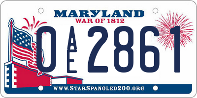 MD license plate 0AE2861