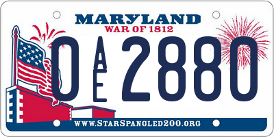 MD license plate 0AE2880