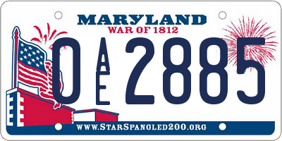 MD license plate 0AE2885