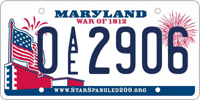 MD license plate 0AE2906