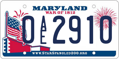 MD license plate 0AE2910