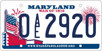 MD license plate 0AE2920