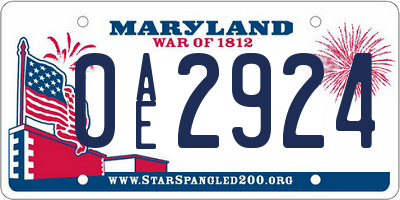MD license plate 0AE2924