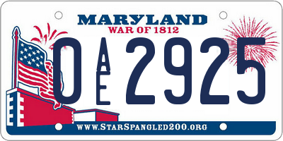 MD license plate 0AE2925