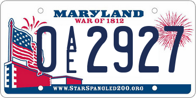 MD license plate 0AE2927