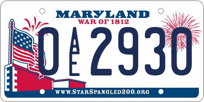 MD license plate 0AE2930