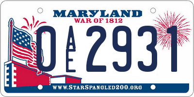 MD license plate 0AE2931