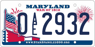 MD license plate 0AE2932