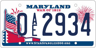 MD license plate 0AE2934