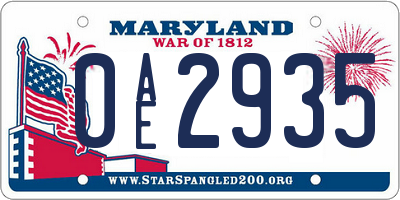 MD license plate 0AE2935