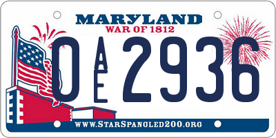 MD license plate 0AE2936